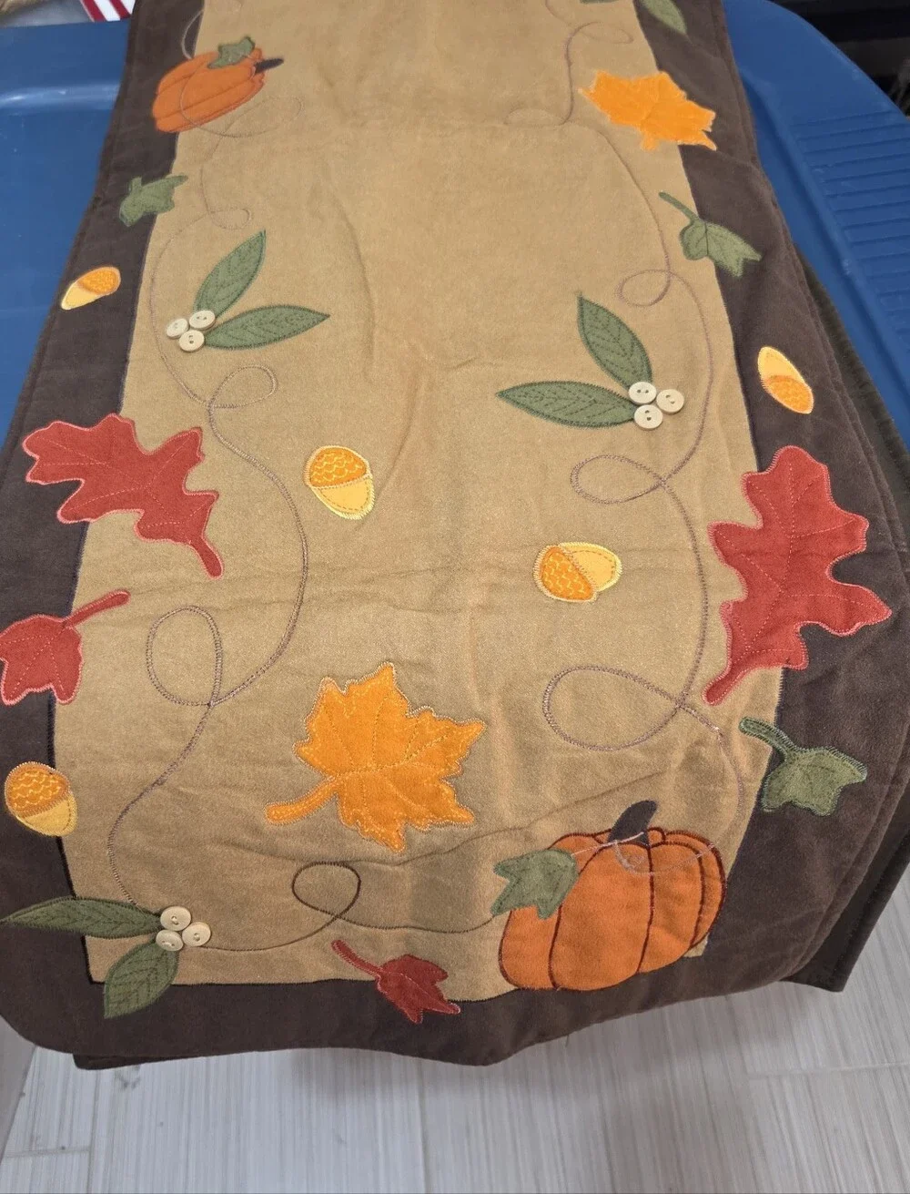 Kohl's Brown Orange Thick Autumn‎ Leaves Acorns Table Runner Fall Thanksgiving